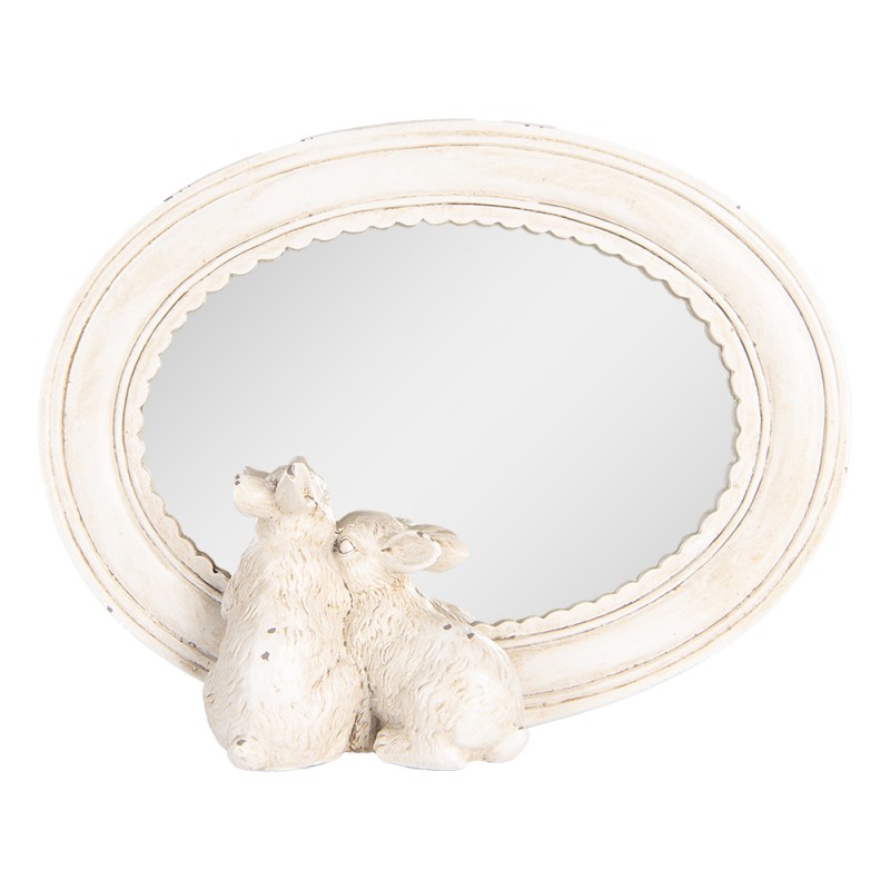 Clayre & Eef Table Mirror 22x5x17 cm Beige Plastic Glass Oval Rabbits