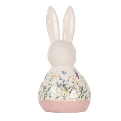Clayre & Eef Figurine décorative Lapin 9x8x18 cm Blanc Rose Céramique