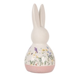 Clayre & Eef Figurine décorative Lapin 9x8x18 cm Blanc Rose Céramique
