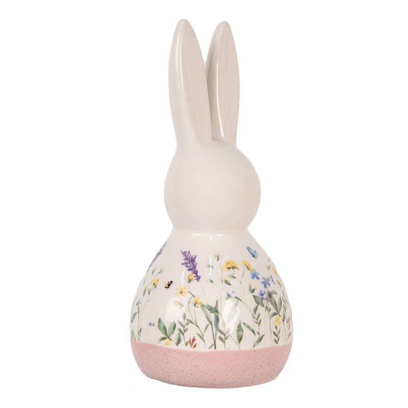 Clayre & Eef Figurine décorative Lapin 9x8x18 cm Blanc Rose Céramique