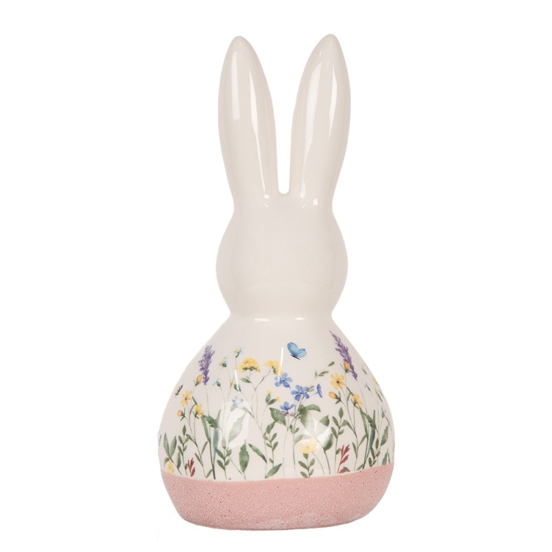Clayre & Eef Figurine décorative Lapin 9x8x18 cm Blanc Rose Céramique