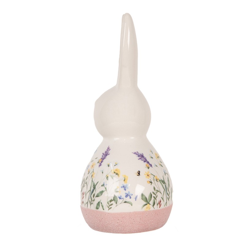 Clayre & Eef Figurine décorative Lapin 9x8x18 cm Blanc Rose Céramique