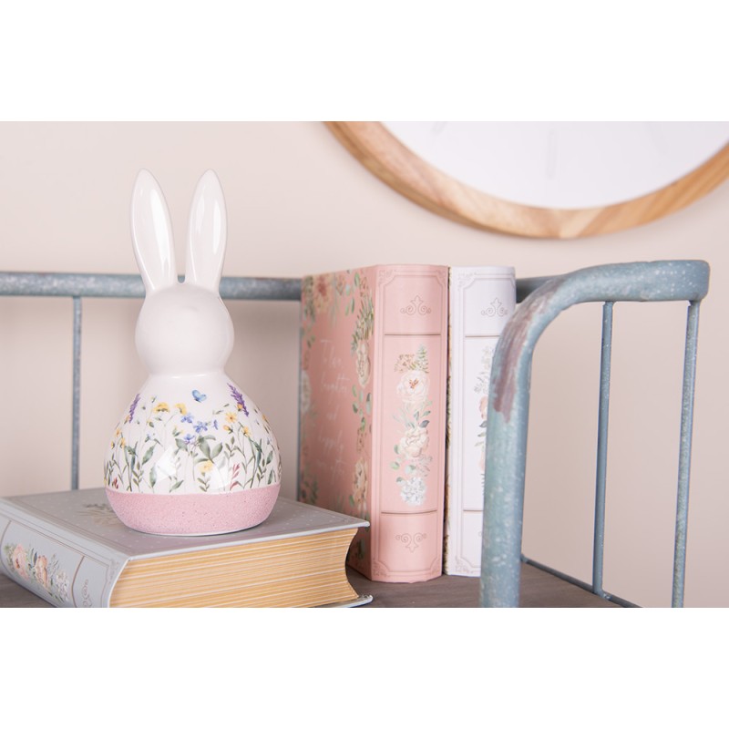 Clayre & Eef Figurine décorative Lapin 9x8x18 cm Blanc Rose Céramique
