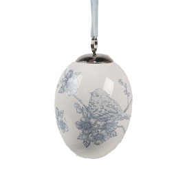 Clayre & Eef Easter Pendant Egg Ø 6x8 cm White Blue Ceramic