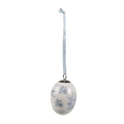 Clayre & Eef Easter Pendant Egg Ø 6x8 cm White Blue Ceramic