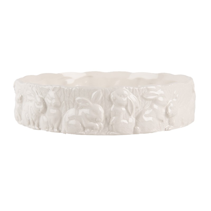 Clayre & Eef Scodella Ø 20x5 cm Bianco Ceramica Coniglio