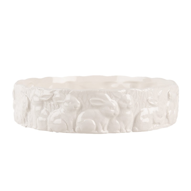 Clayre & Eef Scodella Ø 20x5 cm Bianco Ceramica Coniglio