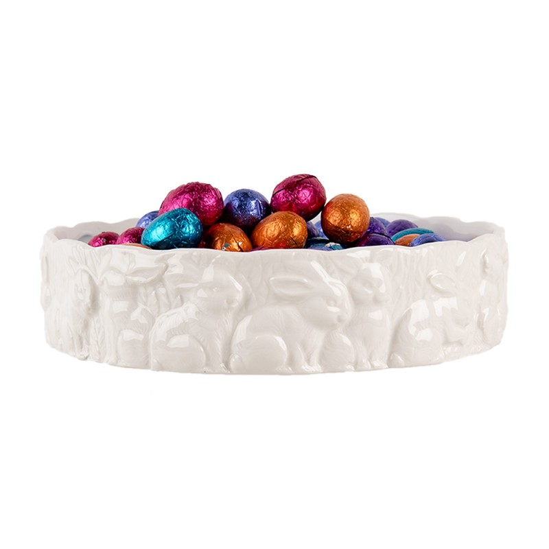 Clayre & Eef Scodella Ø 20x5 cm Bianco Ceramica Coniglio