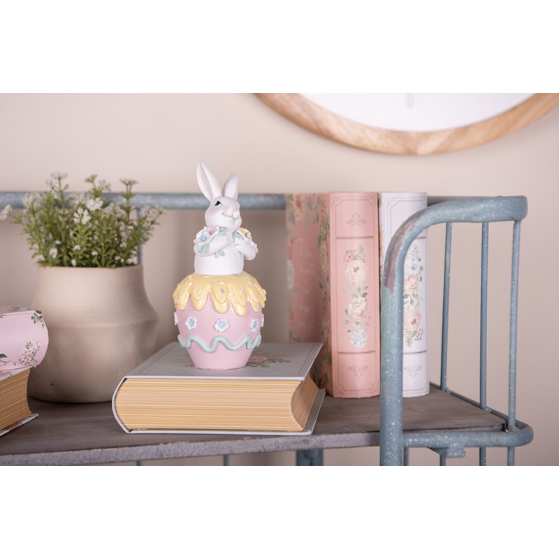 Clayre & Eef Statuetta decorativa Coniglio 7x8x16 cm Bianco Rosa  Plastica