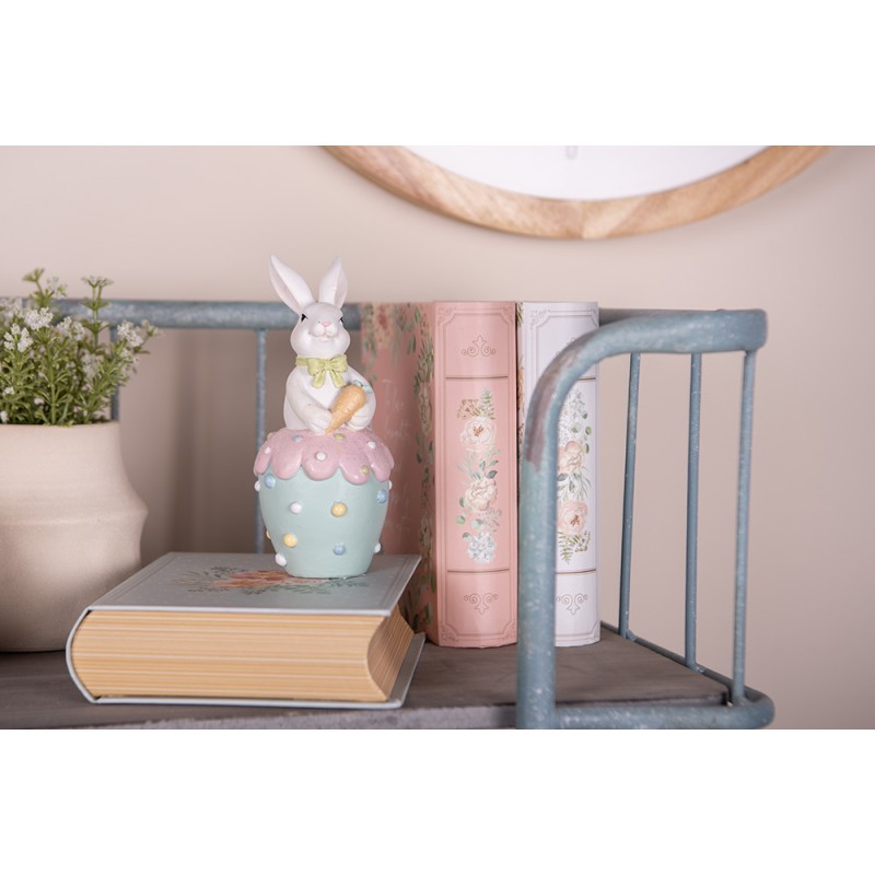 Clayre & Eef Figurine décorative Lapin Ø 7x16 cm Blanc Bleu Plastique