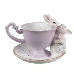 Clayre & Eef Decoratie Beeld Konijn 16x13x12 cm Wit Paars Kunststof