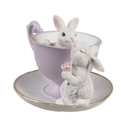 Clayre & Eef Decoratie Beeld Konijn 16x13x12 cm Wit Paars Kunststof