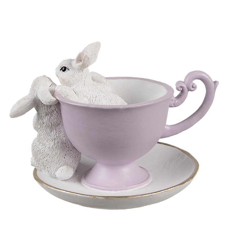 Clayre & Eef Decoratie Beeld Konijn 16x13x12 cm Wit Paars Kunststof