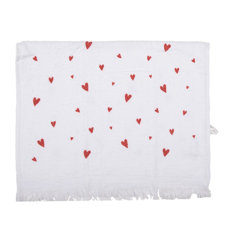 Clayre & Eef Gastendoekje 40x66 set van 6 stuks 40x66 cm Wit Rood Katoen Hartjes