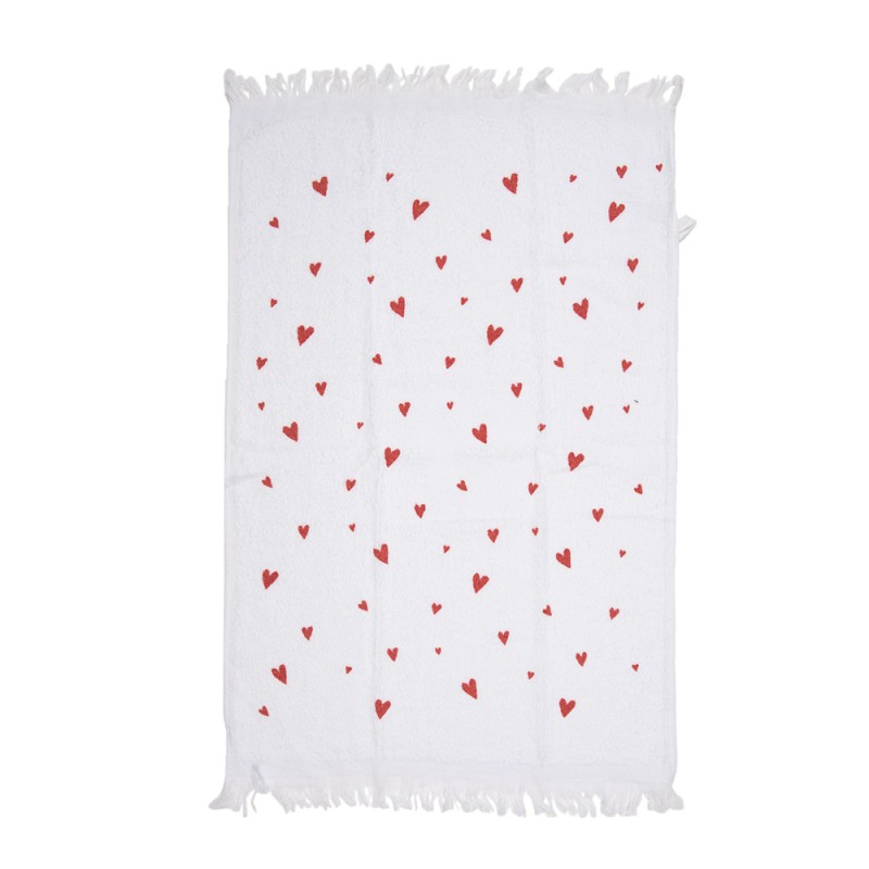 Clayre & Eef Gastendoekje 40x66 set van 6 stuks 40x66 cm Wit Rood Katoen Hartjes