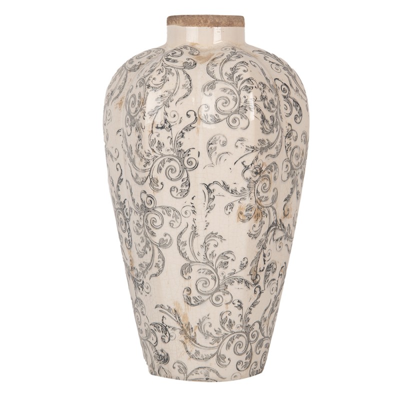 Clayre & Eef Vase Ø 21x35 cm Beige Grau Keramik Blumen
