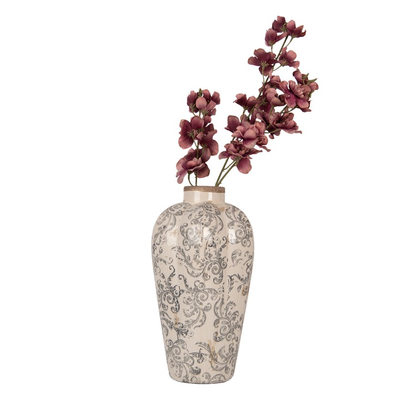 Clayre & Eef Vase Ø 21x35 cm Beige Grau Keramik Blumen