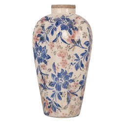 Clayre & Eef Vase Ø 17x30 cm Beige Blue Ceramic Flowers