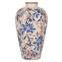 Clayre & Eef Vase Ø 17x30 cm Beige Blue Ceramic Flowers