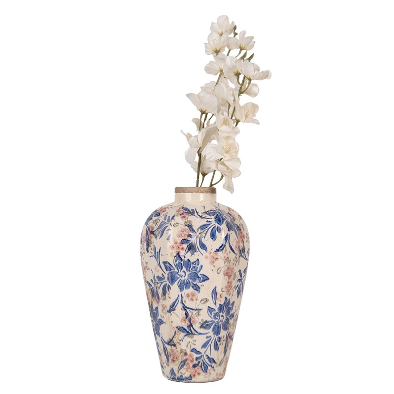 Clayre & Eef Vaso Ø 17x30 cm Beige Blu Ceramica Fiori
