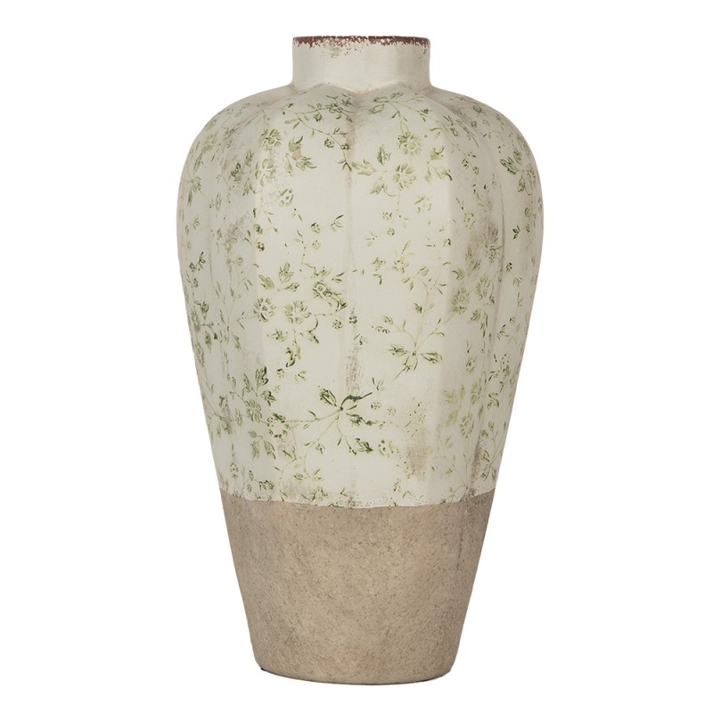 Clayre & Eef Vase Ø 24x38 cm Beige Vert Céramique Fleurs