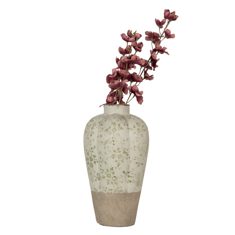 Clayre & Eef Vase Ø 24x38 cm Beige Vert Céramique Fleurs