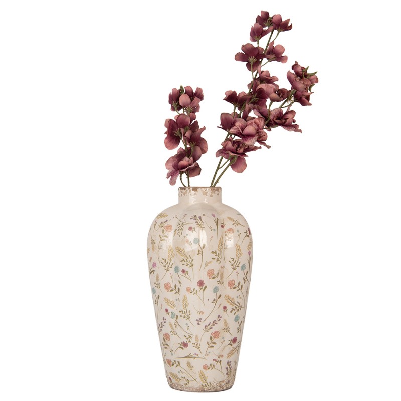 Clayre & Eef Vase Ø 21x34 cm Beige Rose Céramique Fleurs