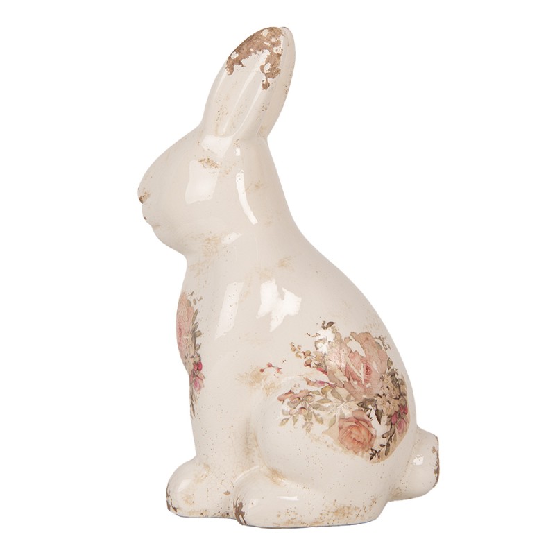 Clayre & Eef Image de décoration Lapin 16x12x28 cm Beige Rose Céramique