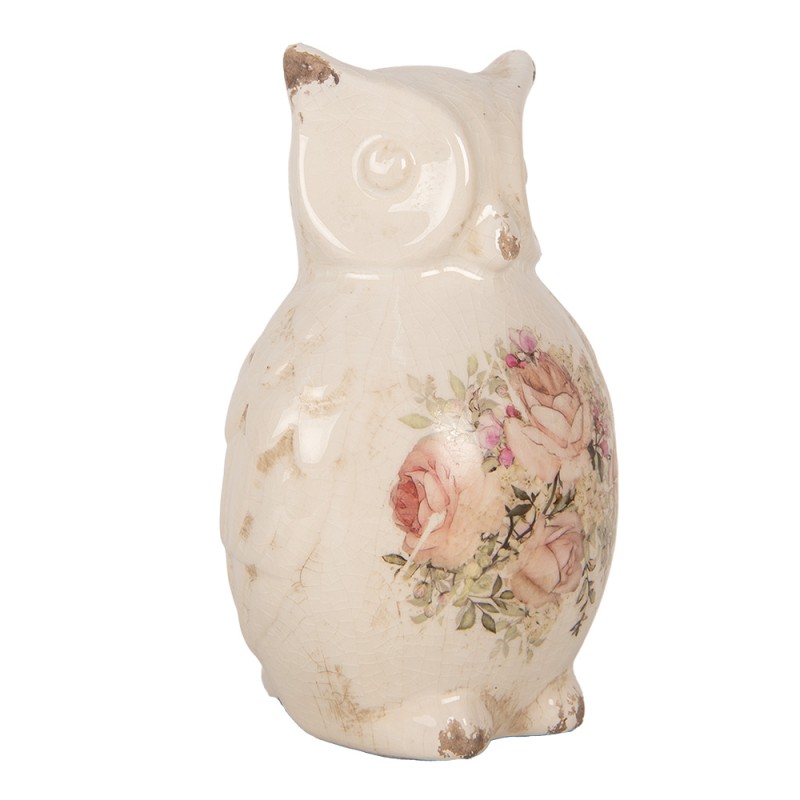 Clayre & Eef Statuetta decorativa Gufo 11x10x17 cm Beige Rosa Ceramica