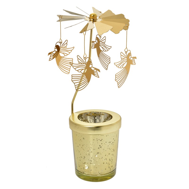 Clayre & Eef Tealight Holder Ø 8x17 cm Gold colored Glass Metal Angels