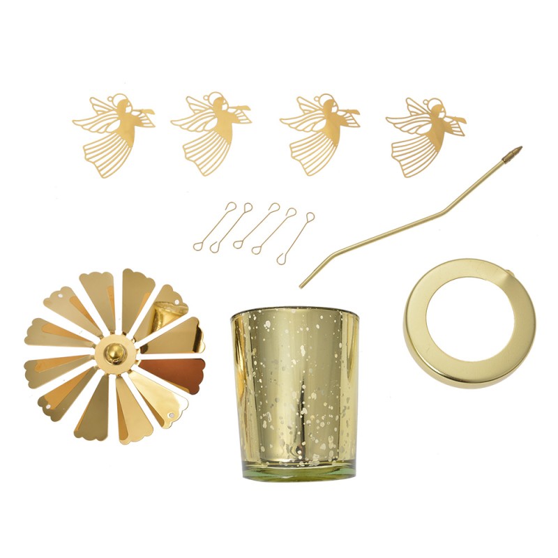 Clayre & Eef Tealight Holder Ø 8x17 cm Gold colored Glass Metal Angels