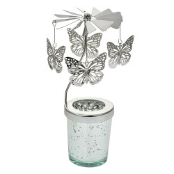 Clayre & Eef Tealight Holder Ø 8x17 cm Silver colored Glass Metal Butterflies