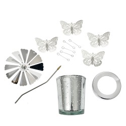 Clayre & Eef Tealight Holder Ø 8x17 cm Silver colored Glass Metal Butterflies