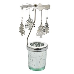 Clayre & Eef Tealight Holder Ø 8x17 cm Silver colored Glass Metal Christmas Trees
