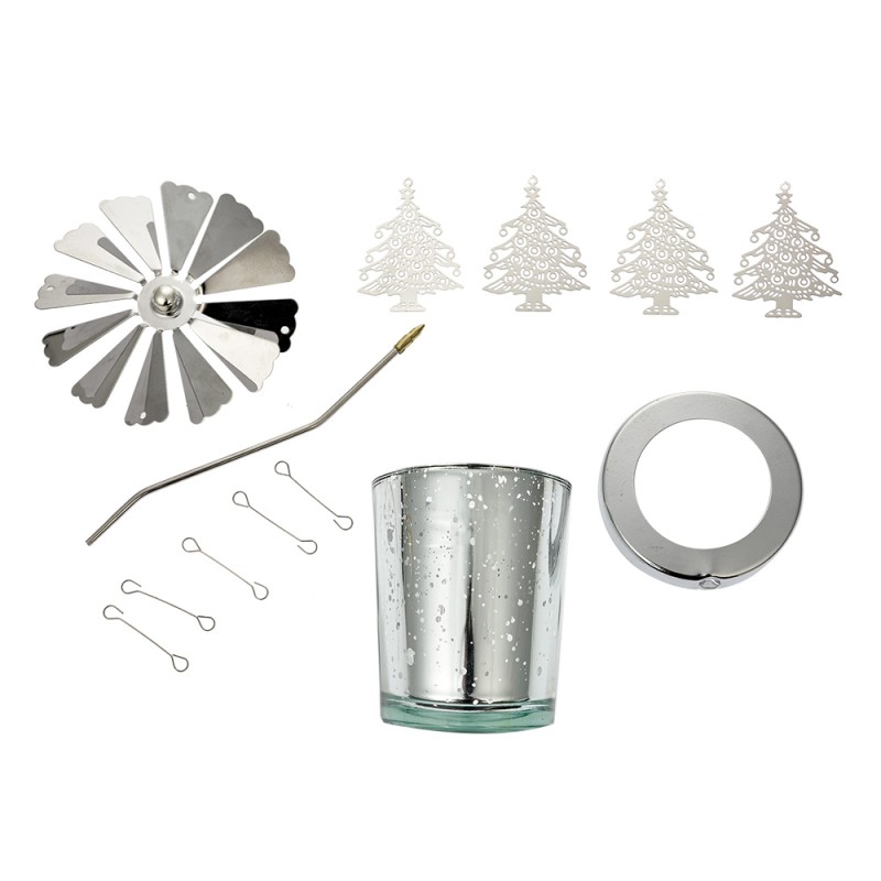 Clayre & Eef Tealight Holder Ø 8x17 cm Silver colored Glass Metal Christmas Trees
