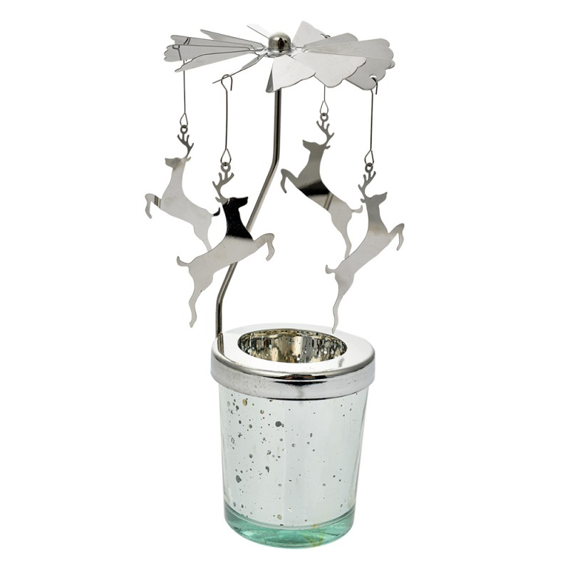 Clayre & Eef Portacandela Ø 8x17 cm Color argento Vetro Metallo Cervi