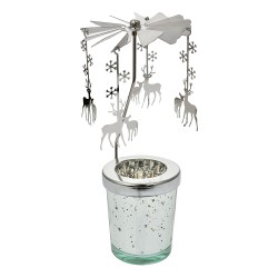 Clayre & Eef Tealight Holder Ø 8x17 cm Silver colored Glass Metal Deer