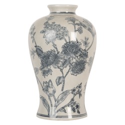 Clayre & Eef Vase Ø 19x32 cm Weiß Blau Keramik Blumen