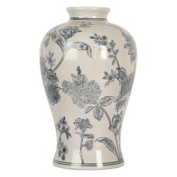 Clayre & Eef Vase Ø 19x32 cm Weiß Blau Keramik Blumen