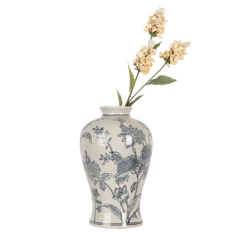 Clayre & Eef Vase Ø 19x32 cm Weiß Blau Keramik Blumen