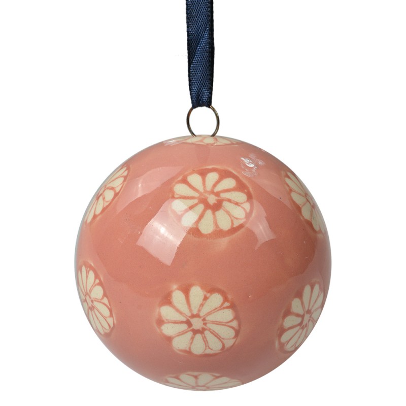 Clayre & Eef Decorative Pendant Ø 6 cm Pink Ceramic Flowers