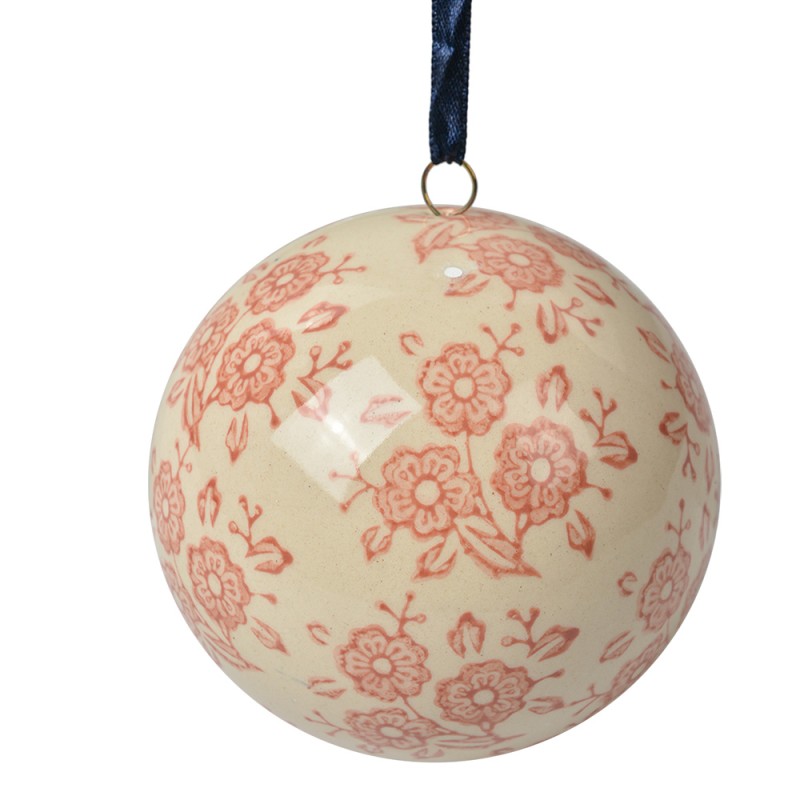 Clayre & Eef Dekoration Hänger Ø 8 cm Beige Keramik Blumen