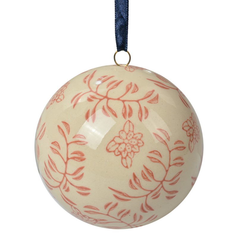 Clayre & Eef Dekoration Hänger Ø 8 cm Beige Keramik Blumen