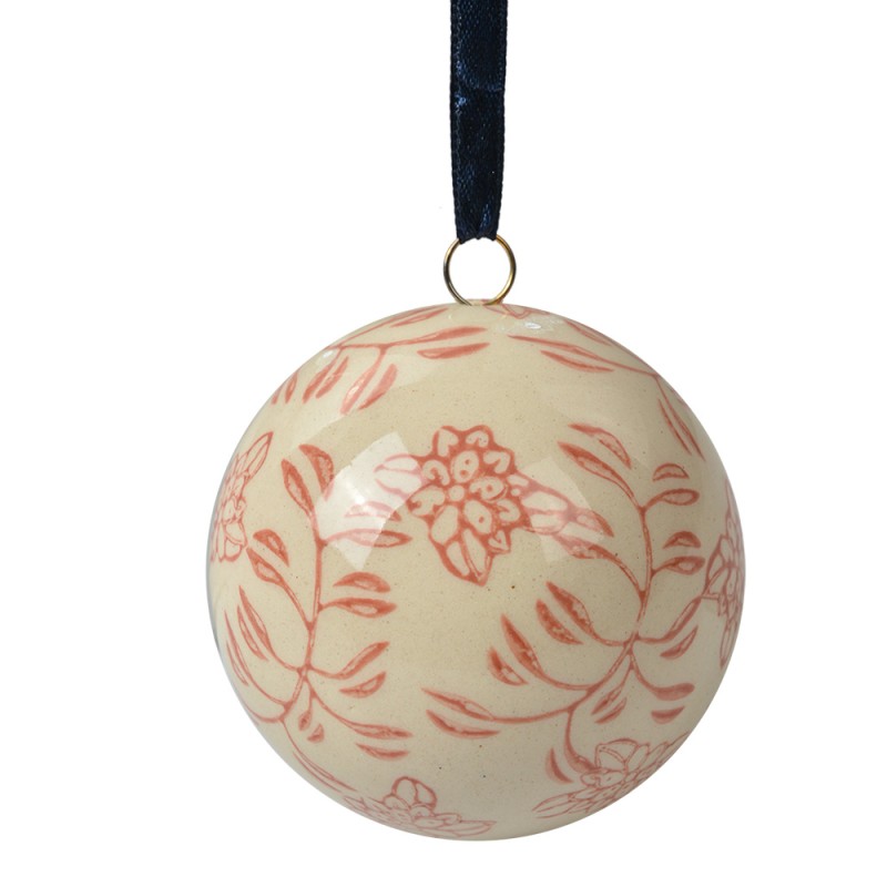 Clayre & Eef Decoratie Hanger Ø 6 cm Beige Keramiek Bloemen