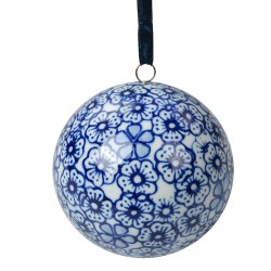 Clayre & Eef Decorative Pendant Ø 8 cm Beige Blue Ceramic Flowers