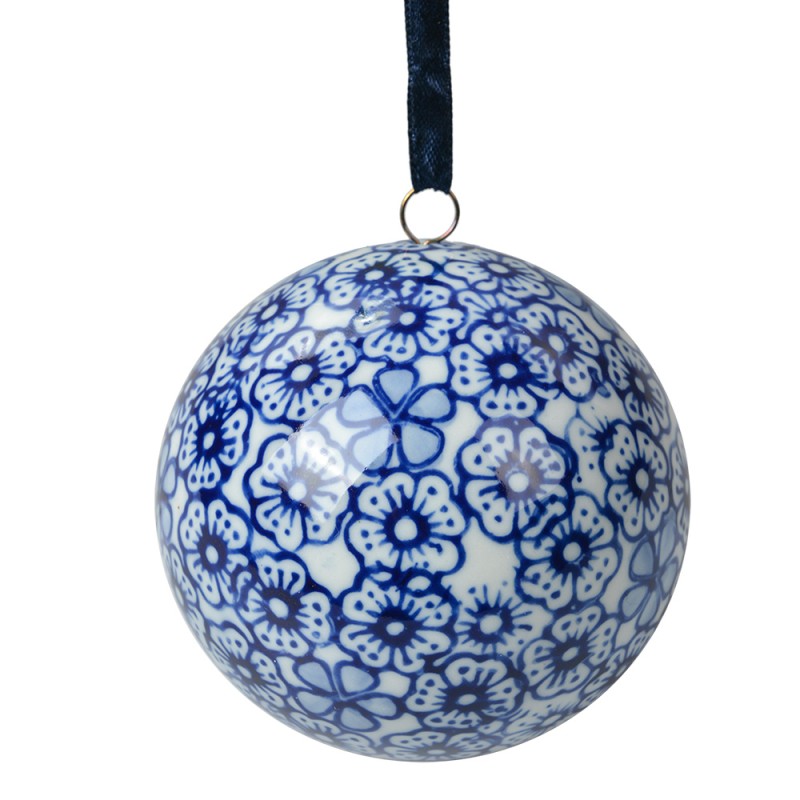 Clayre & Eef Decorazione pendente Ø 8 cm Beige Blu  Ceramica Fiori