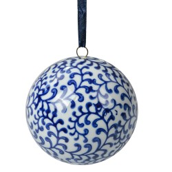 Clayre & Eef Decorative Pendant Ø 8 cm White Blue Ceramic