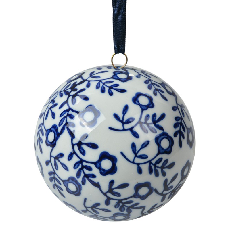 Clayre & Eef Decorative Pendant Ø 8 cm White Blue Ceramic