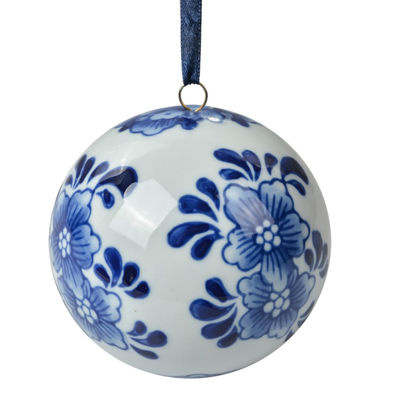 Clayre & Eef Dekoration Hänger Ø 8 cm Weiß Blau Keramik Blumen