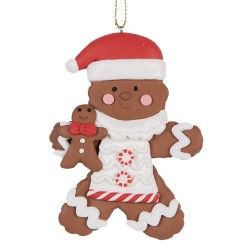 Clayre & Eef Ornamento Natalizio Uomo di pan di zenzero 7x9 cm Marrone Rosso Ceramica